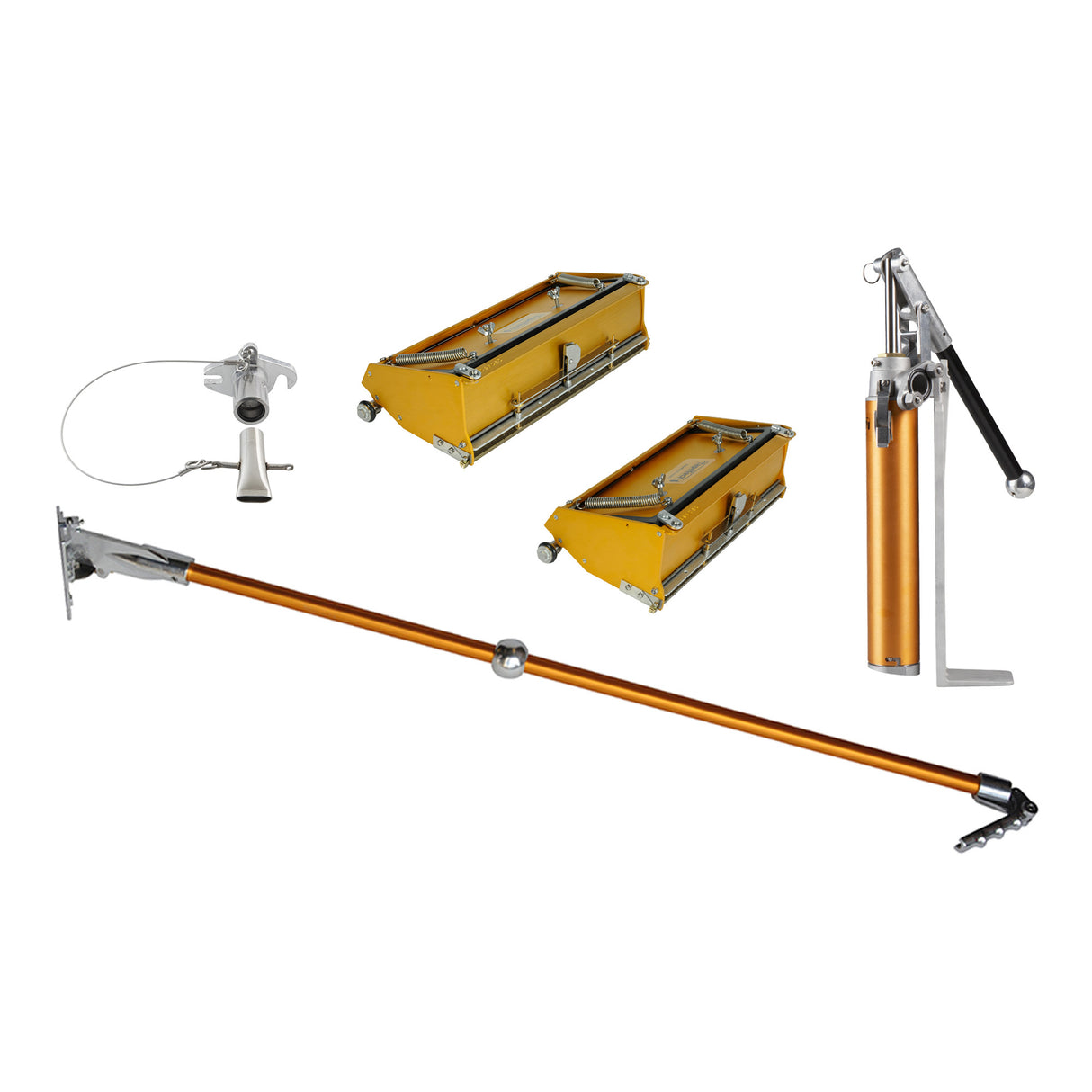 TapeTech automatic taping set including a fixed handle, mud pump, box filler, and finishing boxes
