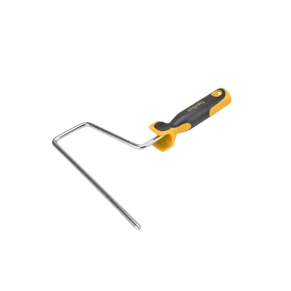 9-inch TapeTech Compound Roller Frame with a steel shaft and grey and yellow molded comfort-grip handle, quarter view