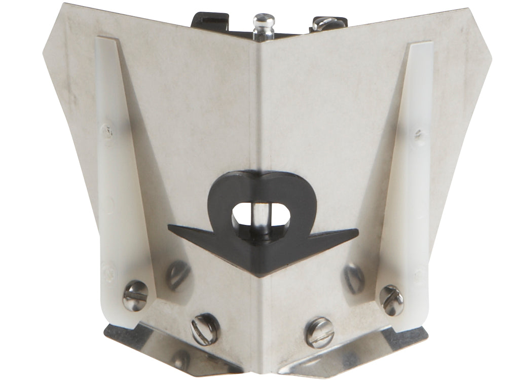2.5-inch TapeTech Corner Flusher with stainless steel body and white plastic skids, front view