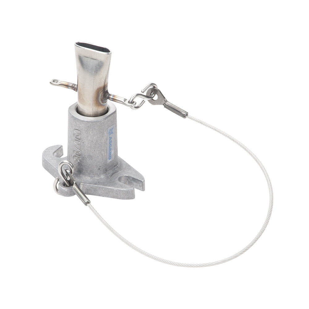 Grey Asgard Filler Adapter with steel cable standing upright