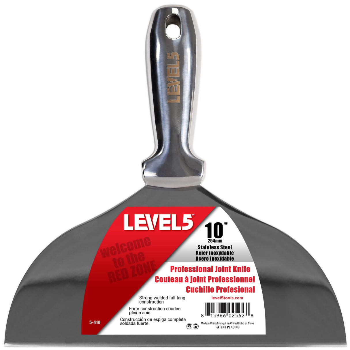 10-inch Level 5 One Piece Joint Knife with stainless steel blade and hang hole