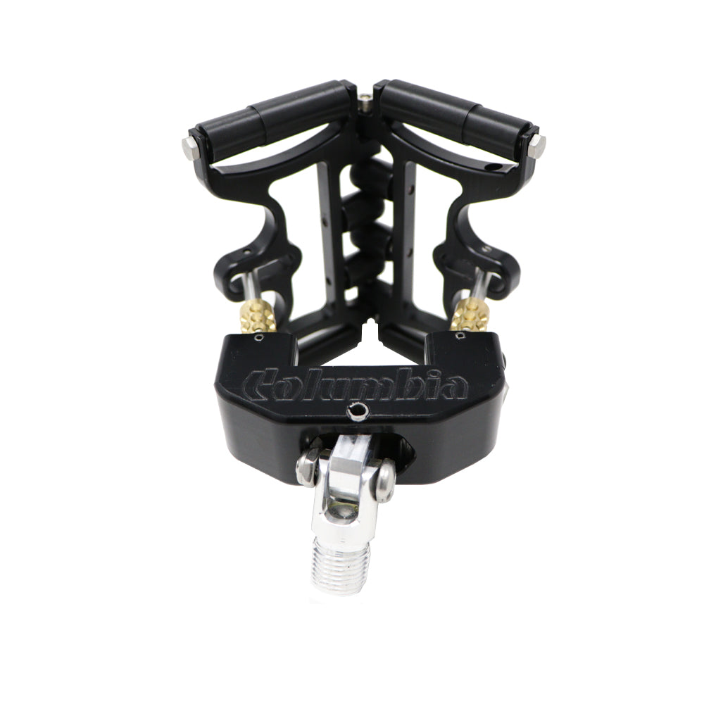 Black Columbia Corner Cobra made from billet aluminum and steel components with a black finish, front view