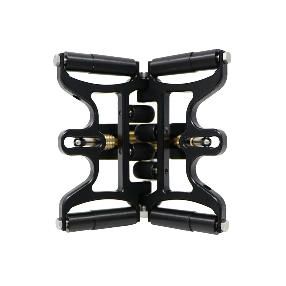 Black Columbia Corner Cobra made from billet aluminum and steel components with a black finish, back view