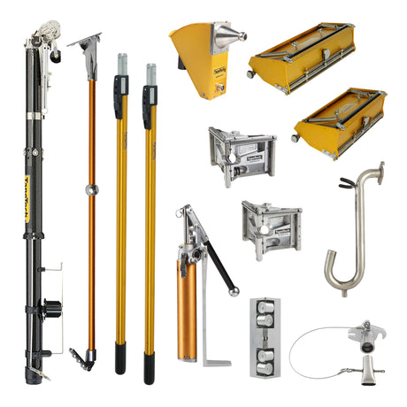 TapeTech automatic taping set including auto taper, handles, mud pump, box filler, head attachments, and finishing boxes