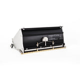 10-inch Columbia Fat Boy Finishing Box made from billet aluminum with a black painted finish, steel components, a brass blade holder, and wheels