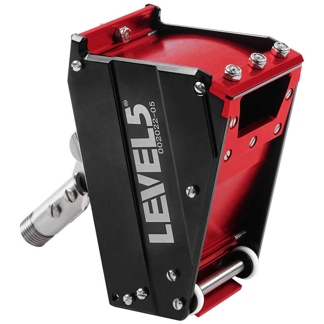 2-inch Level 5 Nail Spotter with red steel body, black side panels, and white wheels, left side