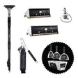 Automatic taping set including a box handle, mud pump, box filler, 10-inch and 12-inch finishing boxes, and bonus stainless steel joint knives and mud pan