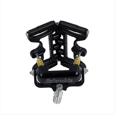Black Columbia Corner Cobra made from billet aluminum and steel components with a black finish, back view