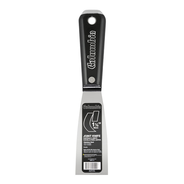 1.5-inch Columbia Joint Knife with stainless steel blade and black nylon handle with steel hammer head