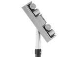 TapeTech 15TTE Inside Corner Roller with grey body and stainless steel wheels attached to a handle, side view