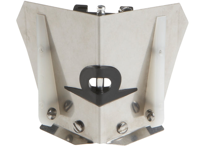 2.5-inch TapeTech Corner Flusher with stainless steel body and white plastic skids, front view