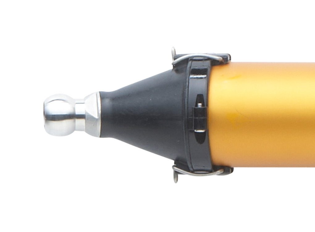 Close-up of the TapeTech Compound Tube stainless steel nose cone with a black finish