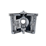 2-inch Columbia Angle Head in anodized gunmetal grey, made from solid billet aluminum with stainless steel wings and a black painted body, back view
