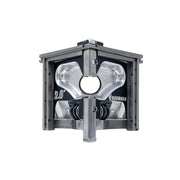 2-inch Columbia Angle Head in anodized gunmetal grey, made from solid billet aluminum with stainless steel wings and a black painted body, front view
