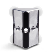 Columbia Two Way Internal Corner Applicator made from solid aluminum billet with black finishing details and 4 white Delrin wheels, front view