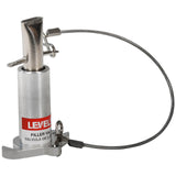 Level 5 Filler made from aluminum with an extruded stainless steel filler nozzle and steel cable, standing upright