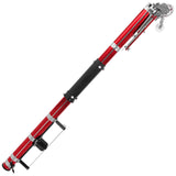 Level 5 Automatic Taper with a red and black billet aluminum body, steel components, white creaser wheel, and black tape roll assembly, left side