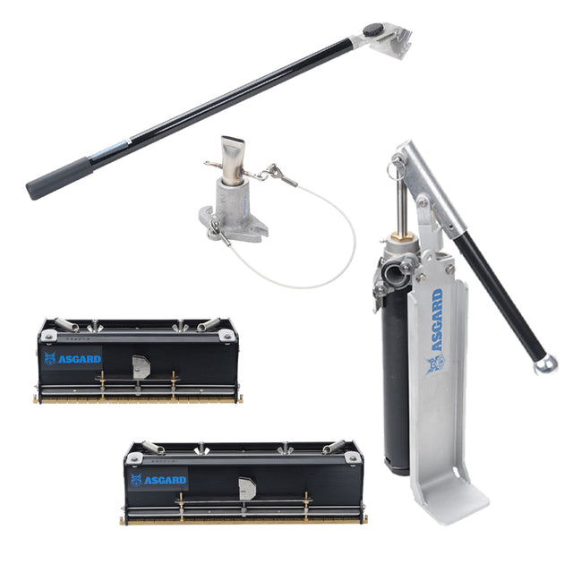 Set including Asgard box handle, 10-inch and 12-inch finishing box, loading pump, and box filler