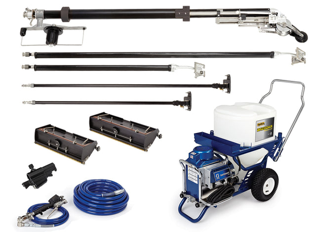 TapeTech Continuous Flow Corner Finishing Bundle including pump, RF Taper, controllers, handles, finishing boxes, and corner finishers