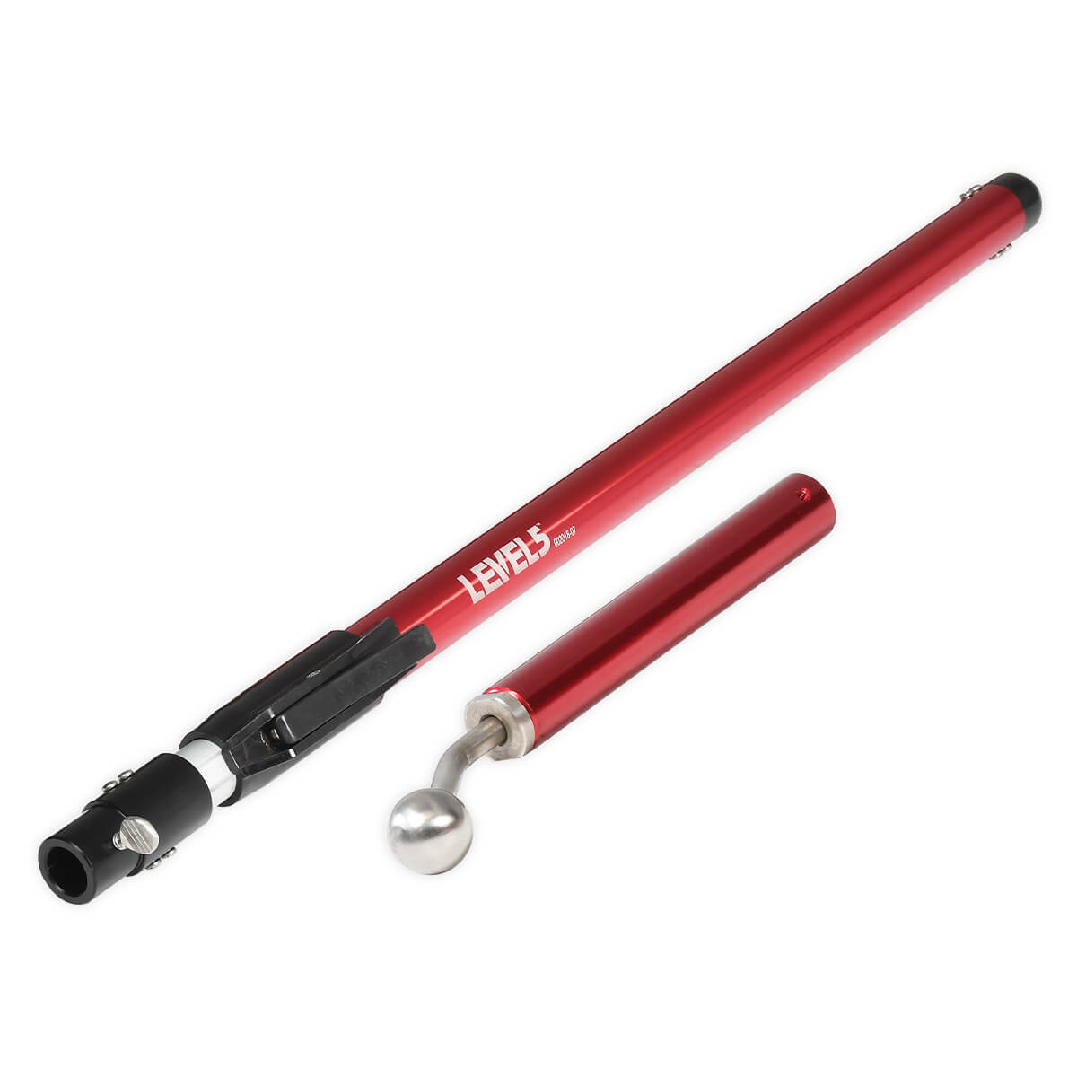 52-inch Level 5 Extendable Accessory Handle made of solid aluminum, with red finish and corner finisher handle attachment