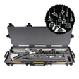 Open Pelican V800 Vault Black Tool Case with a grey foam interior filled with Columbia automatic taping tools and a bonus hand tool set