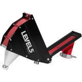 Open 7-inch Level 5 Flat Box with red aluminum housing, black side panels, brass blade holder, and white rubber wheels