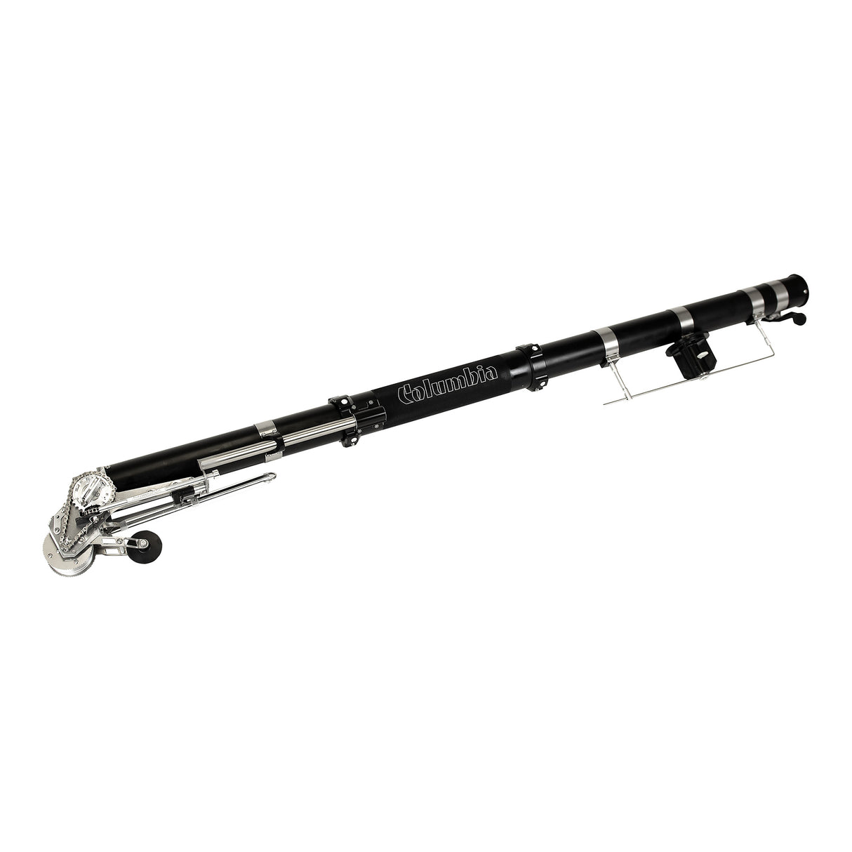 Side view of the Columbia Automatic Taper made from billet aluminum with a black painted finish, knurled grip, and steel blade and components